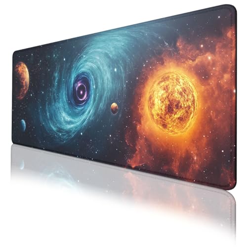 Galaxy Space Gaming Mouse Pad Black Hole Solar Extended Mousepad Waterproof Stitched Edges Rubber Base Non-Slip Deskmap Computer Keyboard Mat 31.5x11.8 Inch - color: Galaxy Space, size: 31.5" x 11.8"