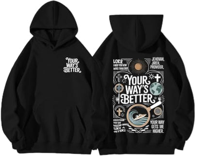 Boys Your Way Better Christian Hoodie Kids Faith God Sweatshirt - color: Black, size: 11-12 Years
