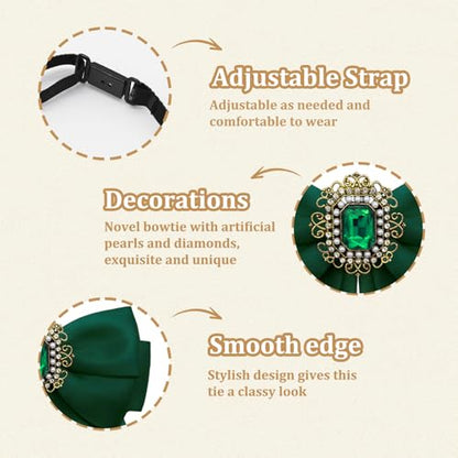 Womens Bow Tie Adjustable Rhinestone Bowtie for Women Ladies Girls Pre-tied Womens Tie for Shirt Suit Uniform - color: Green-strap-style 2