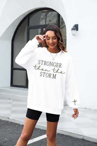 Christian Sweatshirt Women Bible Verse Pullover Religious Faithful Shirt - color: White-stronger, size: Medium