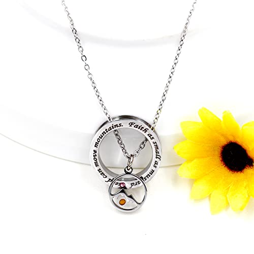 Uloveido Christian Circle Round Ring Necklace Engraved Faith As Small As A Mustard Seed Can Move Mountains Y958 - style: Pink CZ-round mountain