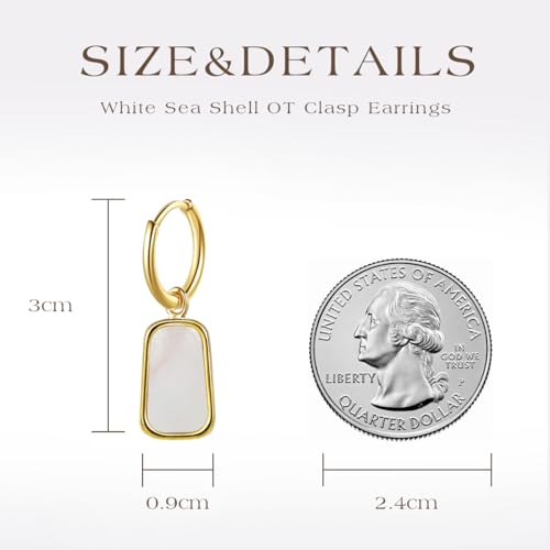 Natural White Sea Shell Long Pendant Earrings for Women Iridescent Elegant 18K Gold-Plated Titanium Steel Jewelry Minimalist & Unique - color: Gold