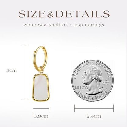 Natural White Sea Shell Long Pendant Earrings for Women Iridescent Elegant 18K Gold-Plated Titanium Steel Jewelry Minimalist & Unique - color: Gold