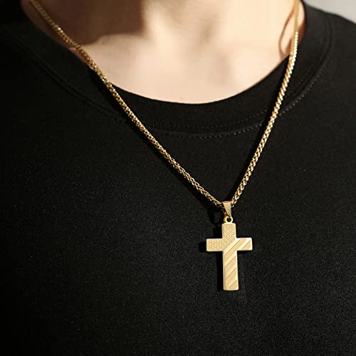 DuoDiner 18+2" Cross Necklace for Men Boys Christian Confirmation Gifts - color: Gold, style: Custom