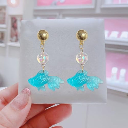 Goldfish Shape Resin Dangle Earrings Handmade Colorful Goldfish Drop Earring Stud for Women - color: Blue