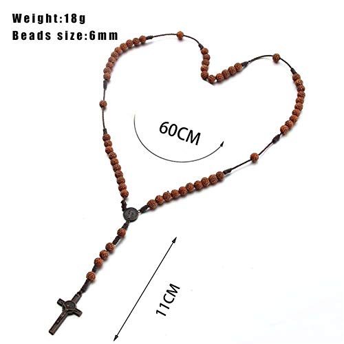 Handmade Wooden Wood Beads Catholic Rosary Crucifix Cross Pendant Necklace Bethlehem Christian Prayer Holy Jerusalem Holyland Y Necklace for Women Men Unisex Jewelry Gift - color: C rose