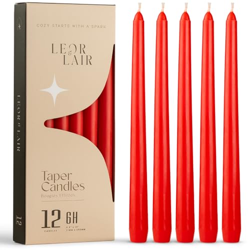 Leor & Lair Red Taper Candles, 12 Pack, 10" Christmas Candlesticks - color: Red