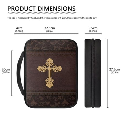 Cross Print Bible Cover for Women Men,Brown Bible Case,Lightweight Bible Bag with Handle - color: Cross-brown