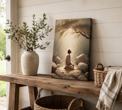 CXKAWM Jesus in Gethsemane Wall Art, Christian Canvas Prints, 24x36in - color: Jesus Prayers Wrapped Canvas, size: 24x36in