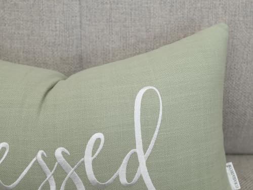 EURASIA DECOR Blessed Embroidered Lumbar Pillow Cover 12x20, Light Green - color: Light Green
