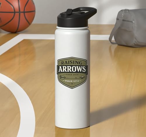 Raising Arrows Since 2026 Psalm 127:4 Faith Family Dad Stainless Steel Insulated Water Bottle - color: White