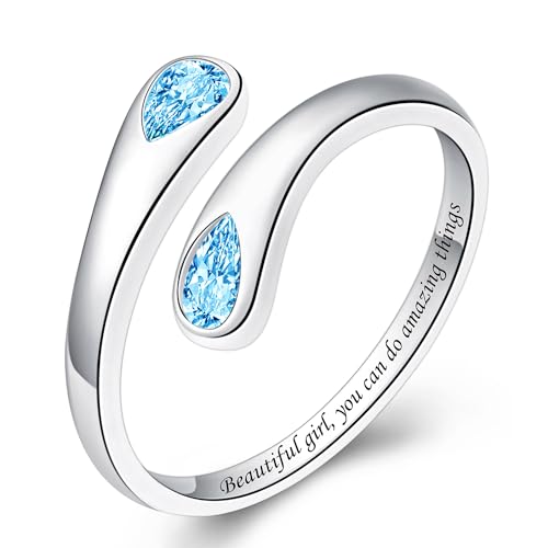 Jinlou Thumb Rings for Women - 925 Sterling Silver Birthstone Open Teardrop Encouragement Adjustable Ring Women Gifts for Teens Mom Birthday Mother's Day St Patricks Day - color: March, style: Beautiful you can do amazing things