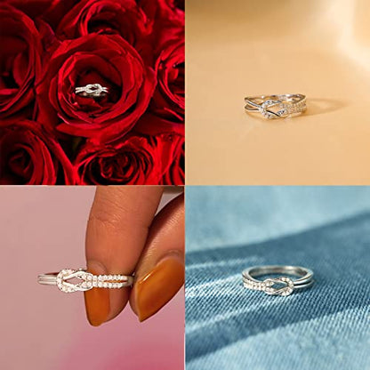 MOROTOLE To My Mom Sterling Silver Ring, Love Knot Silver Ring for Women Forever Linked You And Mom Rings Adjustable Thumb Rings Mother Gifts… - color: Knot Rings * 2 (Mother & Daughter Card * 2)