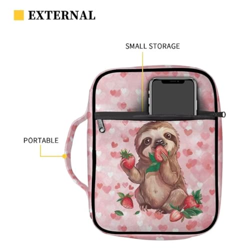 Coldinair Sloth with Strawberry Bible Cover for Women Teens Kid Girls,Carrying Book Case Church Bag Bible Holder with Handle and Zippered Pocket - color: Sloth With Strawberry