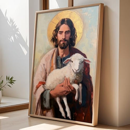 Jesus Holding Sheeps Canvas Wall Art Good Shepherd Poster Jesus And Lamb Print Christian Easter Pictures Abstract Christ Artwork Picture Of Christ Portraits The Sheep Painting 16x24in No Frame - color: A3Unframed