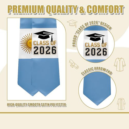 National Flag Graduation Stole Sash - 72" Long Unisex Honors Stole for Students - color: Argentine