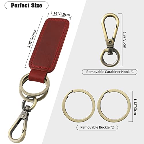 Jack&Chris Genuine Leather Car Keychain, Universal Key Fob Keychain, Leather Key Chain Holder for Men and Women, JC306 - color: Red*3