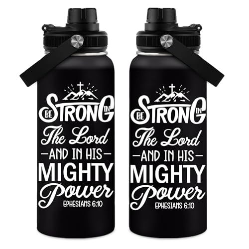 Christian Gifts for Men Women - Strong in the Lord Eph. 6:10 God Gifts Baptism Tumbler - Inspirational Religious Presents for Men - Catholic Spiritual Faith Bible Presents Bottle for Boy 32oz - color: Christian-Black/Be Strong