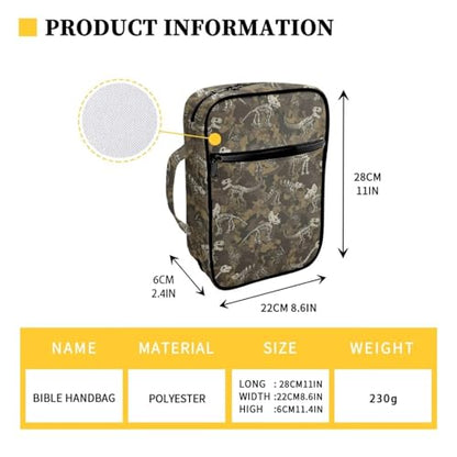 Coldinair Camouflage Dinosaur Bible Covers for Women Bible Case with Bookmark Large Carrying Book Case Church Bag Protective with Pocket and Zipper - color: Camouflage Dinosaur
