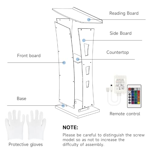 Acrylic Podium Stand, Ultra Clear 43'' Pulpits for Churches with 15 Color Adjustable, Modern Lectern with Storage Sheld for Church,Conference,Speech,Classroom, 23.62”x 15.75”X 43.3”