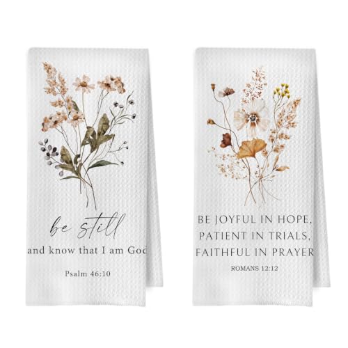 Bible Christian Kitchen Towels Set - Christian Bible Verse Decorative Waffle Dish Towels, Floral Hand Tea Towels, Christian Gifts for Women, 16×24 Inches Set of 2 - color: Christian- 07