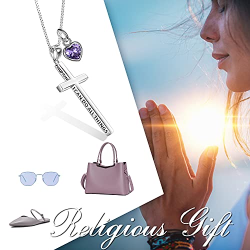 POPLYKE Cross Necklace 925 Sterling Silver Philippians 4:13 I Can Do All The Things Inspirational Necklace Gifts for Women Men 20+2'' - color: silver-02 February