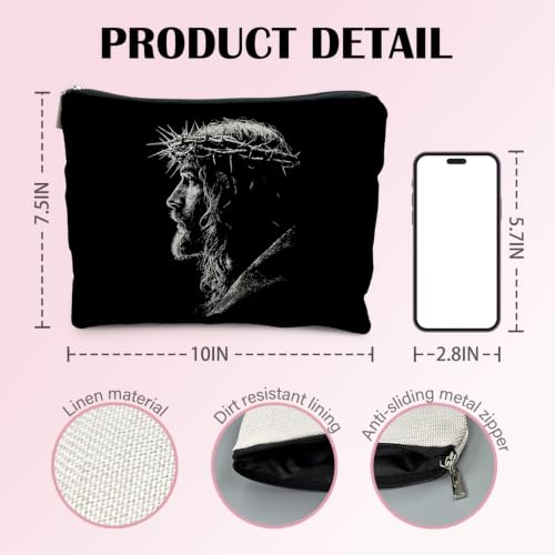 Christian Jesus Makeup Bag, Christian Gifts for Women Men Faith, Crown of Thorns Religious Bible Verse Cosmetic Bag Canvas Toiletry Zipper Pouch for Women - color: JESUUS 2
