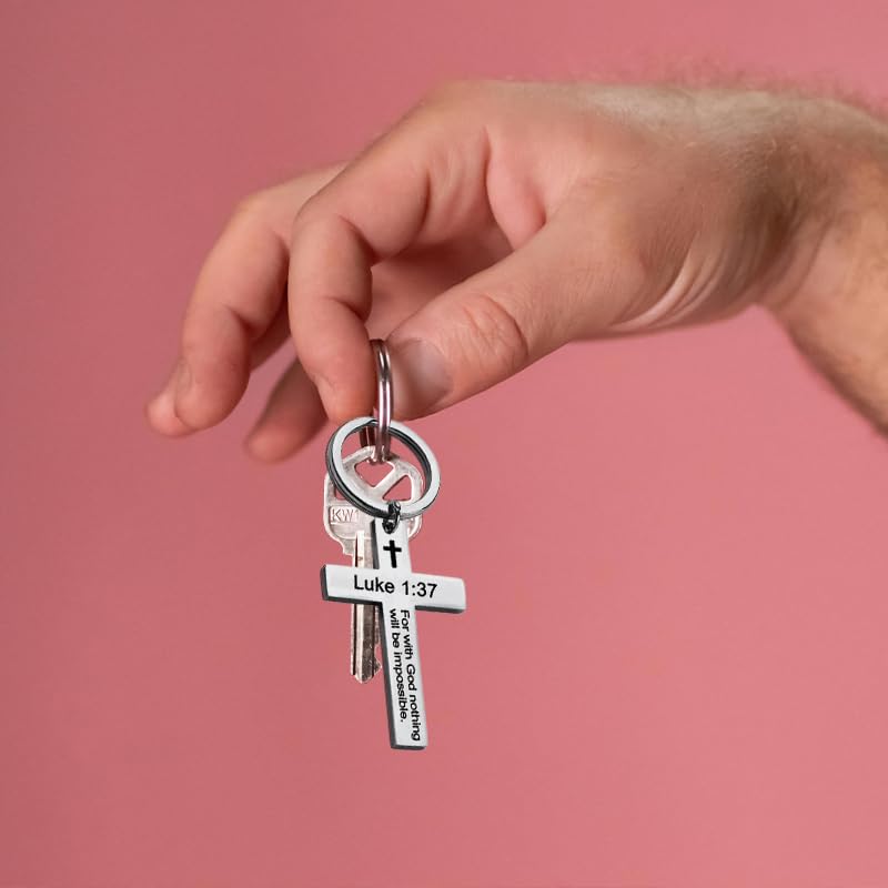 YALLNASL Christian Christmas Birthday Gifts for Daughter Son Inspirational Gifts for Women Men Christian Cross Keychains - color: Luke 1:37