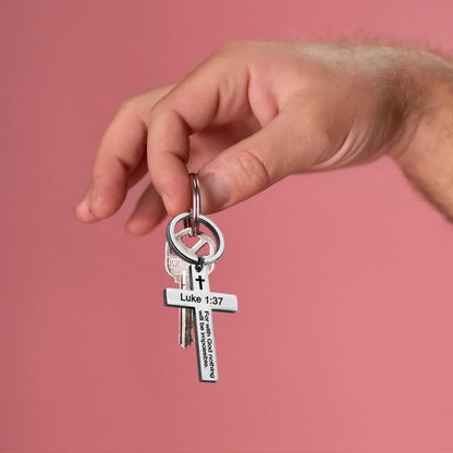 YALLNASL Christian Christmas Birthday Gifts for Daughter Son Inspirational Gifts for Women Men Christian Cross Keychains - color: Luke 1:37