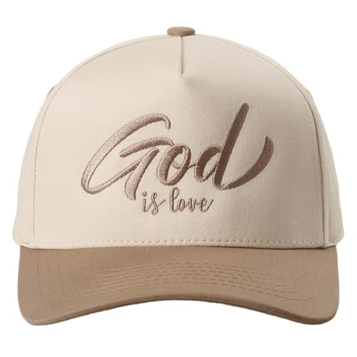 MIRMARU Christian Theme 5 Panel Embroidered Cotton Trucker Hat with Inspirational Faith Sayings for Men and Women - color: God is Love, Beige