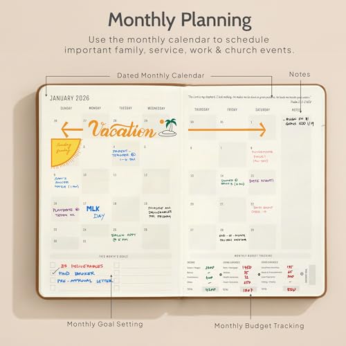 2026 Christian Planner & Prayer Journal | Strengthen Your Relationship with God and Better Navigate His Path for You | Daily Planner w/Bible Verses, Prayer Prompts, & Habit Tracking (Leather) - color: Leather
