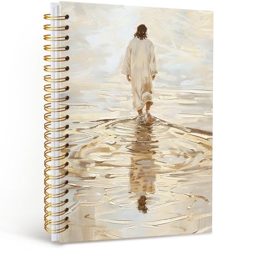 Christian Journal, Bible Study Notebook, Bible Notebooks for Note Taking, Jesus Walking on Water Church Hardcover Spiral Notebook for Women Man, 5.5x8.3 Inch - color: Jesus-1