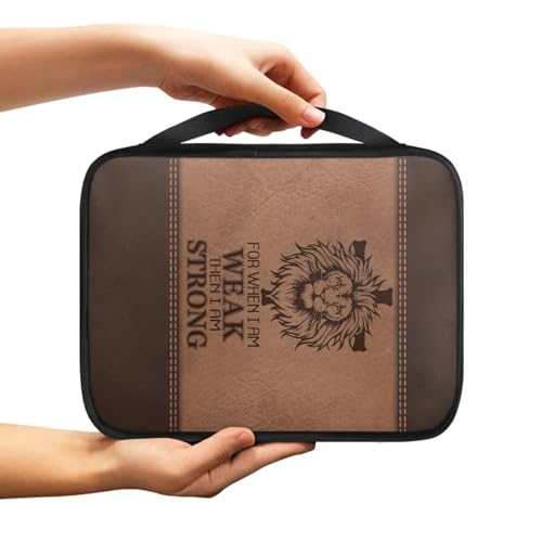 Cross with Lion Print Bible Cover for Women Men,Canvas Bible Book Carrying Cases Church Bag with Handle - color: Cross With Lion