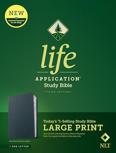 NLT Life Application Study Bible, Third Edition, Large Print (Genuine Leather, Navy Blue, Red Letter)