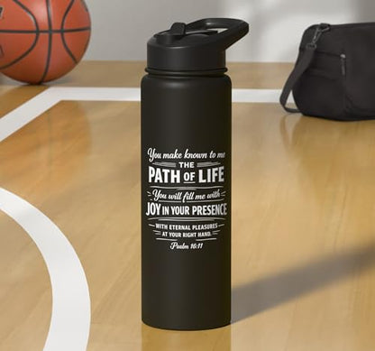 Psalm 16:11 Path of Life Bible Verse Scripture Faith Prayer Stainless Steel Insulated Water Bottle - color: Black