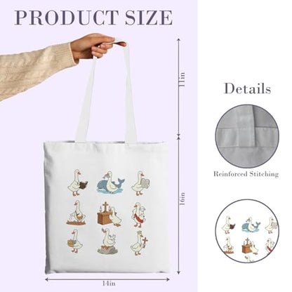 Chicimln Christian Goose Tote Bag, off to Praise the Lord Bible Verse Canvas Tote Bags - color: White 13