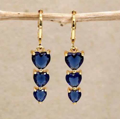 18K Gold Plated, Dangle Earrings for Women, Flower/Heart Drop earrings, Hypoallergenic Cubic Zirconia Earrings, Lightweight, Party, gold earrings, Jewelry for Gifts, Fashion - style: Drop-Heart-Mixcolor