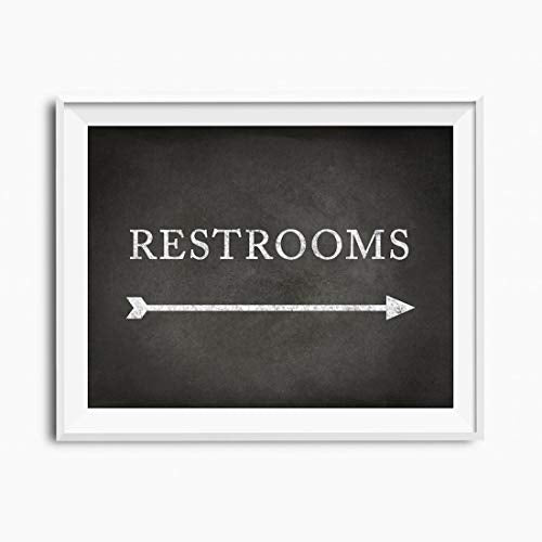 Andaz Press Wedding Party Directional Signs, Vintage Chalkboard Print, 8.5x11-inch, Double-Sided, Restrooms with Big Arrow, 1-Pack - color: Arrow Big Restrooms