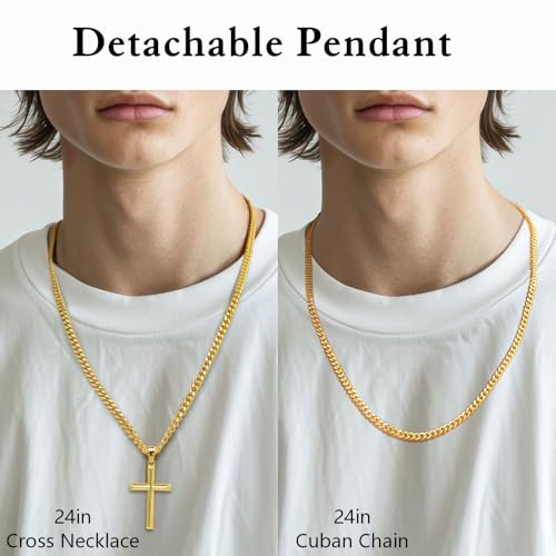 Cross Necklace for Men Gold Cross Necklace for Men - size: 24in