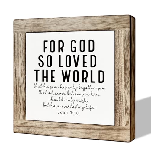 Christian Decor Art, Farmhouse Tabletop Decors, Prayer Decoration for Home Church Room, Bible Verse Artwork Wooden Box Sign, John 3:16 Scripture Signs, For God So Loved the World Signs - color: Christian36