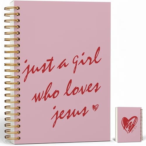 Christian Notebook Journal - Just a Girl Who Loves Jesus Christian Gifts for Women, Inspirational Bible Journal Notebooks for Note Taking, Bible Study, Prayer & Church Notes, A5 Spiral Notebook (Just a Girl-PINK) - color: Just a Girl-PINK