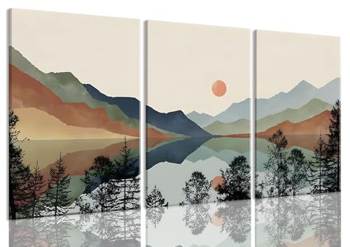 Bwodke Blue Mountain Canvas Wall Art Set of 3, 12x16 inch - color: Mountains Cyan Canvas, size: 12"x16"