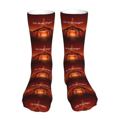 Christian Christmas Nativity Scene O Holy Night Sock Womens Short Stockings Casual Sport Crew Socks for Women Men - color: Orange