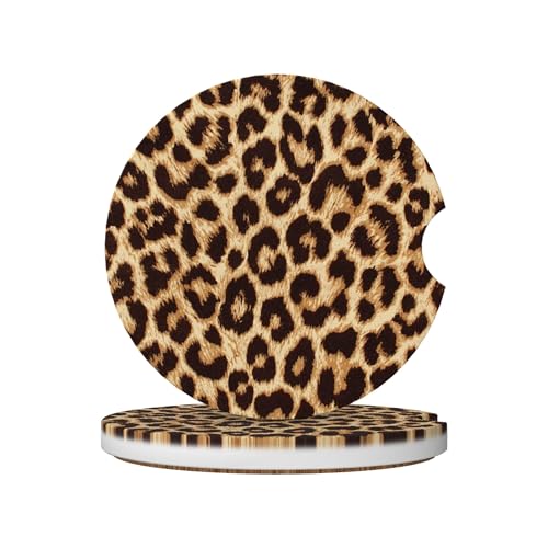 Leopard Print Car Cup Holder Coasters 2 Pack 2.63" for Women - color: Brown