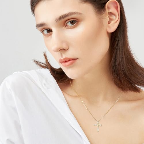 FANCIME Cross Necklace For Women Sterling Silver Cubic Zirconia Twisted Cross Infinity Open Loop Pendant Gift For Women, 18" Extender - color: Gold Ribbon Shine