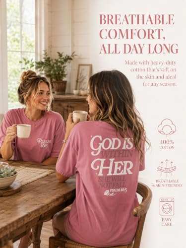 Muicy Womens Psalm 46 5 God is Within Her Christian Bible Verse Oversized T Shirt 2026 Summer - color: Blush Pink, size: Medium