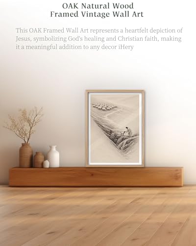 iHery 16x20in Jesus Rescues the Lost Sheep Framed Christian Wall Art - color: OAK Framed Christian, size: 20"L x 16"W
