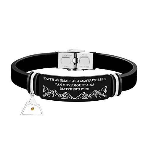Men's Motivational Black Silicone Bracelet Mountain Mustard Seed Faith Cuff Wristband Bible Verse Quote Jewelry Y2003 (Triangle)