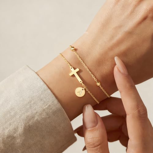 Yoosteel Initial Cross Bracelet for Women Teen Girls Gifts - A-Z Bracelets - color: C