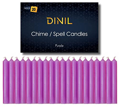 Dinil – Set of 20 Purple Spell & Chime Candles – Premium Mini Taper Candles for Rituals, Prayer, Birthdays, Meditation, Altar, Spells, Chime Candles - 4 Inch Tall, Unscented (Purple) - color: Purple, size: 20 Pack